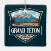 Grand Teton National Park Illustratie Retro Keramisch Ornament (Achterkant)