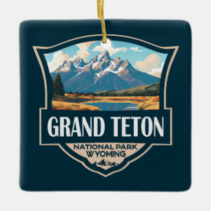 Grand Teton National Park Illustratie Retro Keramisch Ornament