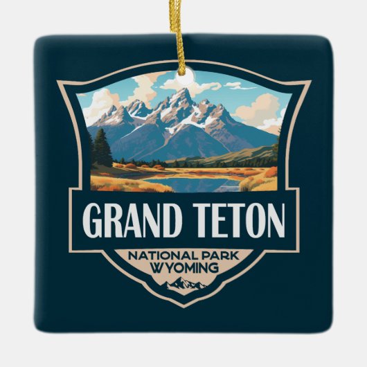Grand Teton National Park Illustratie Retro Keramisch Ornament (Voorkant)