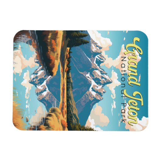Grand Teton National Park Illustratie Retro Magneet (Horizontaal)