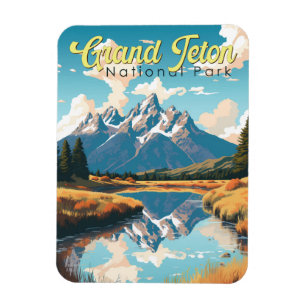 Grand Teton National Park Illustratie Retro Magneet