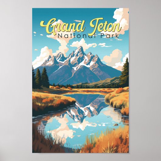 Grand Teton National Park Illustratie Retro Poster (Voorkant)