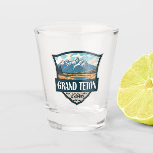 Grand Teton National Park Illustratie Retro Shot Glas (Voorkant)