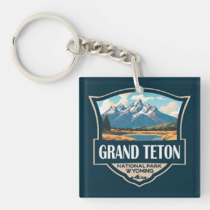 Grand Teton National Park Illustratie Retro Sleutelhanger
