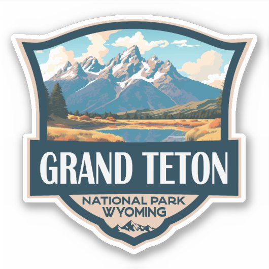 Grand Teton National Park Illustratie Retro Sticker (Voorkant)
