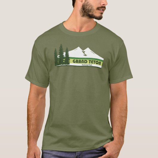 Grand Teton National Park met groene strepen T-shirt (Voorkant)