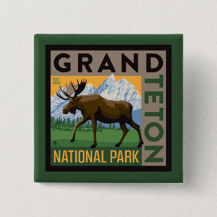 Grand Teton National Park Moose Vierkante Button 5,1 Cm