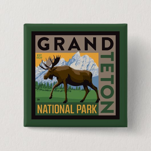 Grand Teton National Park Moose Vierkante Button 5,1 Cm (Voorkant)
