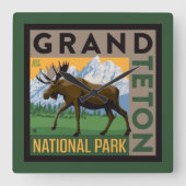 Grand Teton National Park Moose Vierkante Klok (Voorkant)