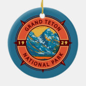 Grand Teton National Park Retro Compass Embleem Keramisch Ornament (Achterkant)