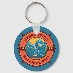 Grand Teton National Park Retro Compass Embleem Sleutelhanger