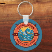 Grand Teton National Park Retro Compass Embleem Sleutelhanger (Voorkant)