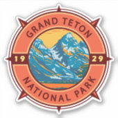 Grand Teton National Park Retro Compass Embleem Sticker (Voorkant)