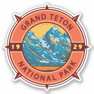 Grand Teton National Park Retro Compass Embleem Sticker