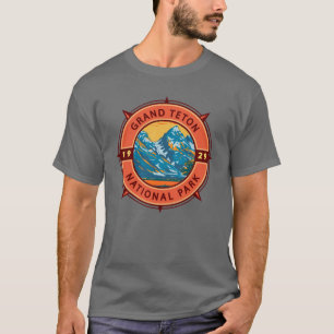 Grand Teton National Park Retro Compass Embleem T-shirt