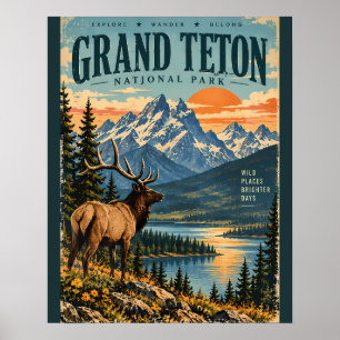 Grand Teton National Park Vintage Reisposter wi Poster