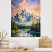 Grand Teton National Park Waterverf Schilderij Poster (Keuken)
