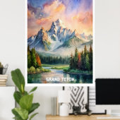 Grand Teton National Park Waterverf Schilderij Poster (Thuiskantoor)