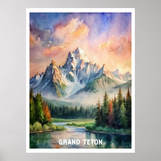 Grand Teton National Park Waterverf Schilderij Poster (Voorkant)