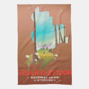 Grand Teton National Park Wyoming Kaart Theedoek