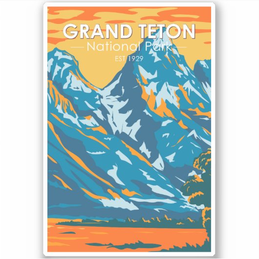 Grand Teton National Park Wyoming Retro Sticker (Voorkant)