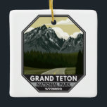 Grand Teton National Park Wyoming Road Vintage Keramisch Ornament<br><div class="desc">Ontwerp van de grote teton vectorillustratie. Het park omvat de belangrijkste pieken van het Teton-gebied en de meeste noordelijke delen van de vallei,  het zogenaamde Jackson Hole.</div>