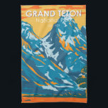 Grand Teton National Park Wyoming  Theedoek<br><div class="desc">De grote vectorkunstwerk van de Teton in een ontwerp van de vensterstijl. Het park omvat de belangrijkste pieken van het Teton-gebied en de meeste noordelijke delen van de vallei,  het zogenaamde Jackson Hole.</div>