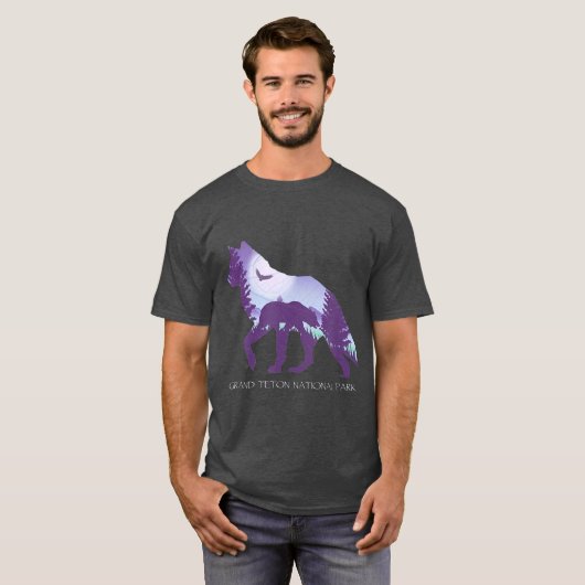 Grand Teton National Park Wyoming Wolf T-shirt (Voorkant volledig)