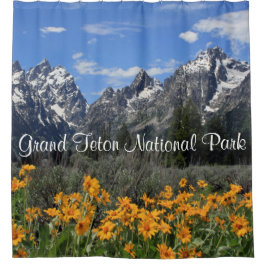 Grand Teton Souvenir Foto Snow Petten and Flowers Douchegordijn