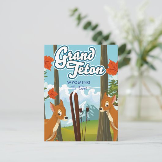 Grand Teton Wyoming naar ski. Briefkaart (Staand voorkant)