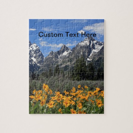 Grand Tetons met Gele Bloemen Legpuzzel (Verticaal)