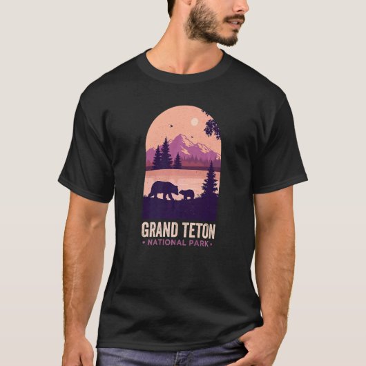 Grand Tetons Wyoming Zwart Beren Grand Teton Natio T-shirt (Voorkant)
