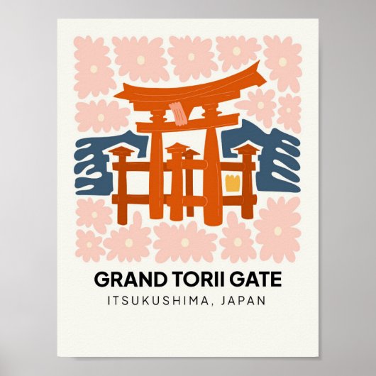 Grand Torii Gate Itsukushima Japan reizen bloemen Poster (Voorkant)
