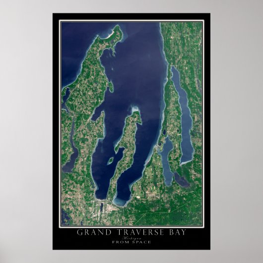 Grand Traverse Bay Michigan Satellite Map Poster (Voorkant)