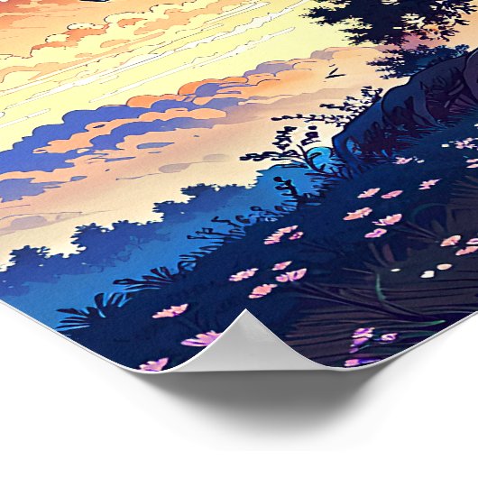 Grand Tree - Levendige illustratie stijl landschap Poster (Hoek)