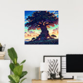 Grand Tree - Levendige illustratie stijl landschap Poster (Thuiskantoor)