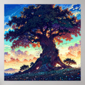 Grand Tree - Levendige illustratie stijl landschap Poster (Voorkant)