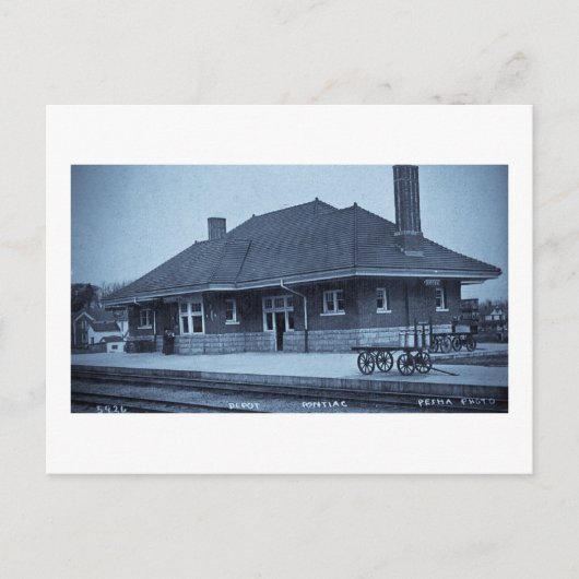 Grand Trunk Depot Pontiac Michigan (Cyaan) Briefkaart (Voorkant)