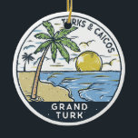 Grand Turk Turks en Caicos Vintage Keramisch Ornament<br><div class="desc">Grand Turk vector kunst ontwerp. Grand Turk Island is het hoofdeiland van de Turks-Caicoseilanden in de Atlantische Oceaan. Het is bezaaid met de overblijfselen van zoutvijvers en windmolens uit de zoutindustrie van het zee,  die van de 17e tot de 20e eeuw overheersen.</div>