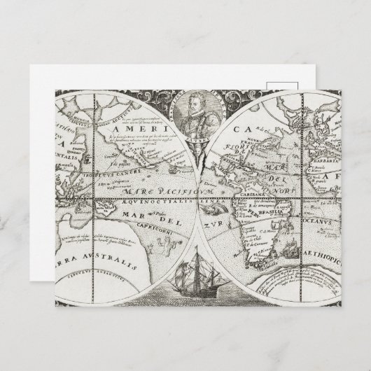 Grand Voyages Old Antiek General Map World Briefkaart (Voorkant / Achterkant)