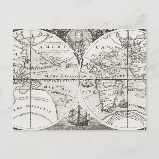 Grand Voyages Old Antiek General Map World Briefkaart (Voorkant)