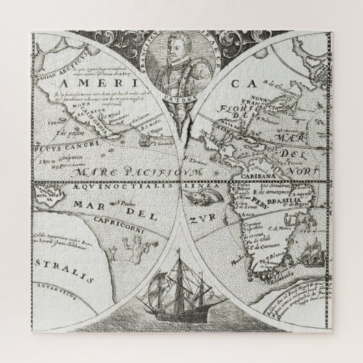 Grand Voyages Old Antiek General Map World Legpuzzel (Verticaal)