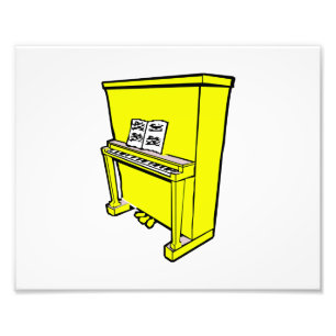 grand yellow rechtop piano met muziek.png foto afdruk