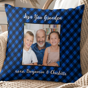 Granda Gift Gepersonaliseerde Foto Blauw Plaid Vak Kussen