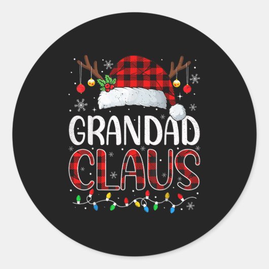 Grandad Claus Kerstverlichting Pyjama Familie Matc Ronde Sticker (Voorkant)