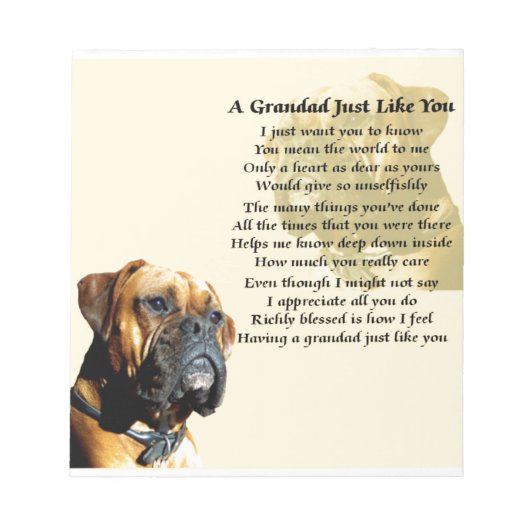 Grandad Poem - Boxer Dog Design Notitieblok (Voorkant)