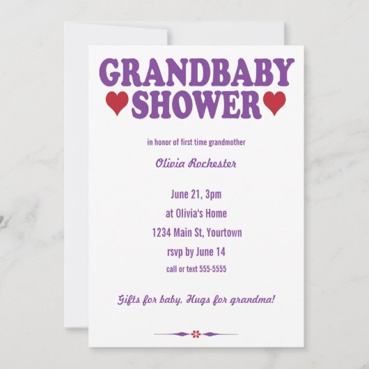 Grandbaby Shower Red en paars Kaart (Voorkant)