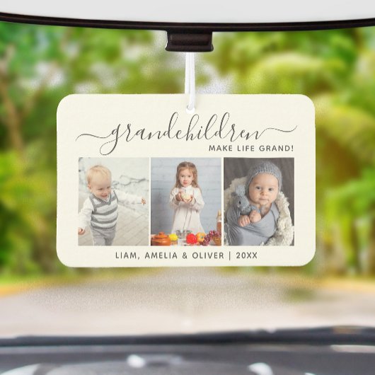 Grandchildren Make Life Grand 3 Photo Gray Script Luchtverfrisser