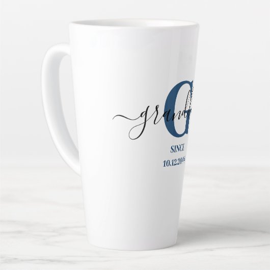 Granddad Elegant Script Monogram blauw Latte Mok (Linkerhoek)