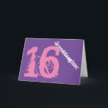 Granddaughter, 16th birthday, white, pink, purple. kaart<br><div class="desc">A purple background featuring white and pink text,  on this 16th birthday greeting for any cool granddaughter. My Funny Mind Greetings.</div>